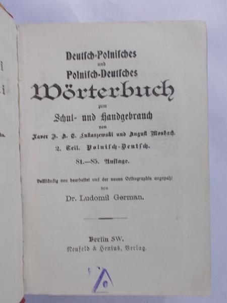 Mosbach August - Słownik Niemiecko-Polski i Polsko-Niemiecki, ok.1930 r.