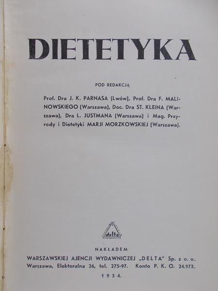 Parnasa Dra J.K. - Dietetyka, 1934 r.