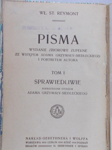 Reymont Wł. St. - Sprawiedliwie – TOM I, 1927r.
