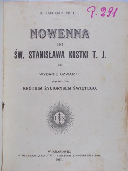 Badeni Jan - Nowenna do św. Stanisława Kostki , 1917 r