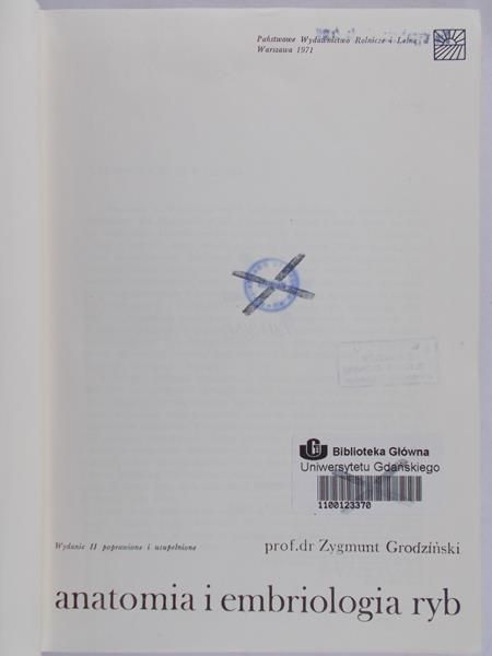 Grodziński Zygmunt - Anatomia i embriologia ryb