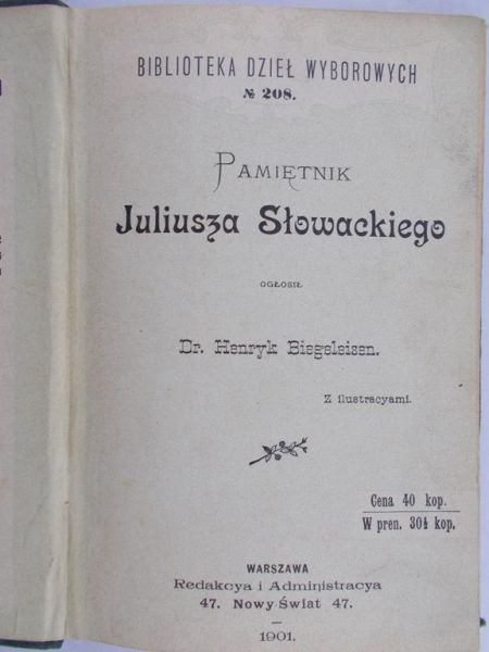 Biegeleisen Henryk - Pamiętnik Juliusza Słowackiego,1901 r.