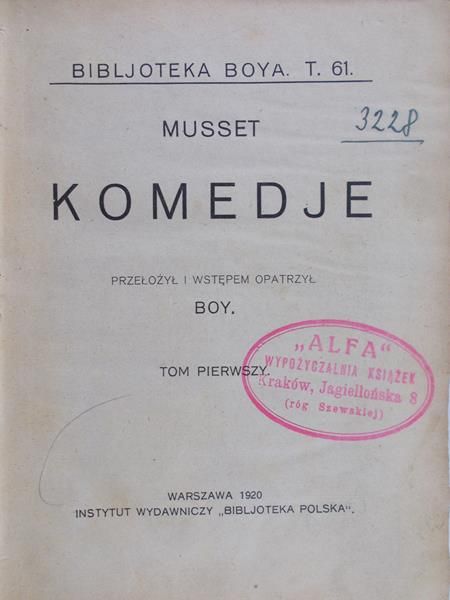Komedje, tom I,  1920 r.
