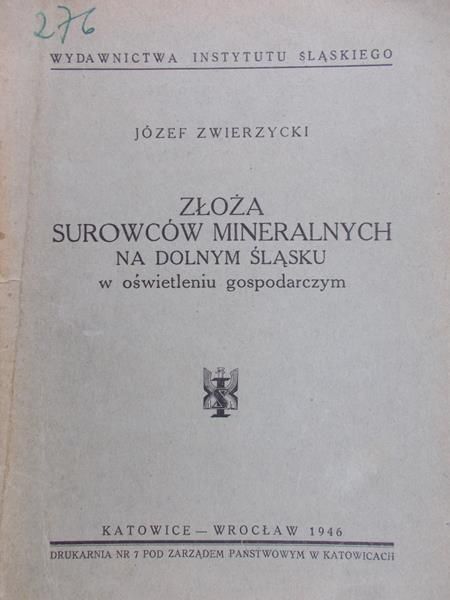 Zwierzycki Józef - Złoża surowców mineralnych, 1946 r.