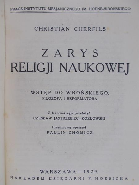 Cherfils Christian - Zarys religji naukowej, 1929 r.