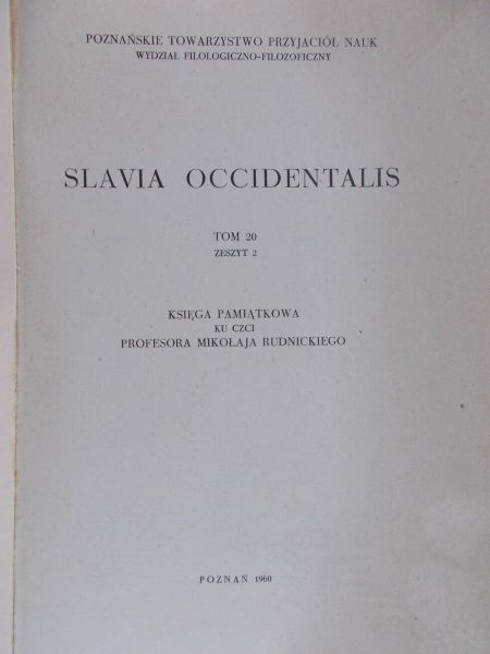 Rudnicki Mikołaj (opr.) - Slavia Occidentalis, tom 20