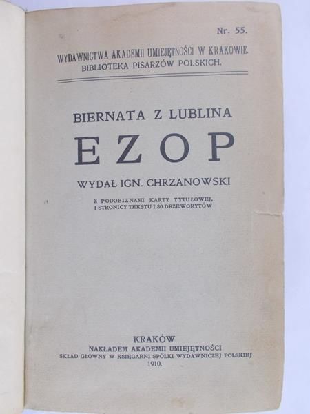 Nakładem Akademii Umiejętności - Ezop, 1910 rok