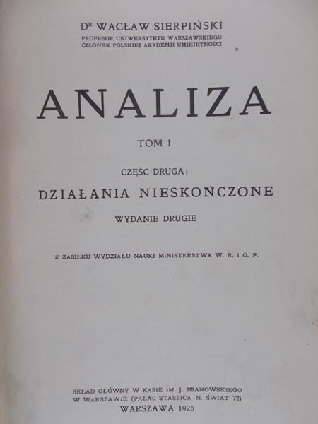 Sierpiński Wacław - Analiza Tom I, 1925 r.