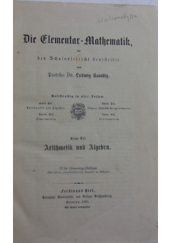 Die Elementar Mathematik,1899r.