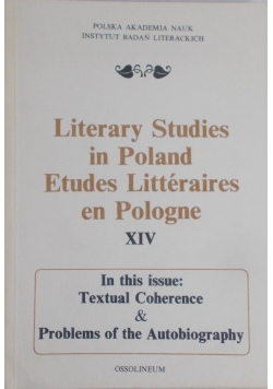 Literary studies in Poland Etudes Litteraires en Pologne XIV