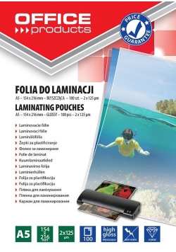 Folia do laminacji Office Products A5 154x216 mm błyszcząca 100 sztuk transparentna