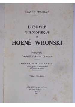Livre philosophique de hoene wronski, 1933 r.+ dedykacja autora