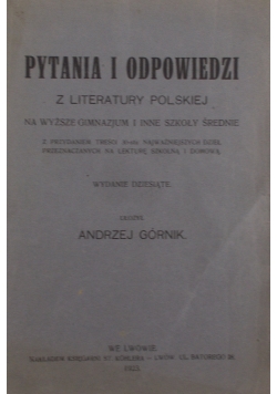 Pytania i odpowiedzi z literatury Polskiej, 1923r