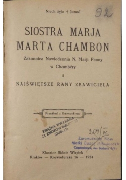 Siostra Marja Marta Chambon, 1924 r.