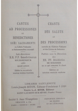 Cantus ad processiones , 1922 r.