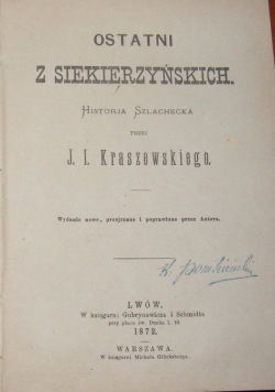 Ostatni z Siekierzyńskich, 1872 r.
