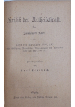 Kritik der Urteilskraft, 1878 r.