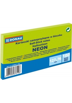 Karteczki samoprzylepne w bloczku 127x76mm 100 kartek neon zielony