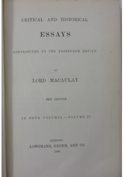 Critical and historical Essays, vol.IV.,1866 r.