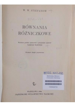 Równania różniczkowe,cz. I