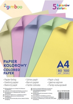 Papier kolorowy Gimboo A4 5 kolorów 100 sztuk
