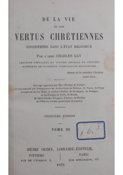 De La Vie et des Vertus Chretiennes , 1875 r.