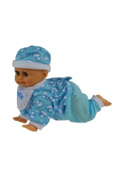 Lalka bobas raczkuje śmieje sie mówi niebieska