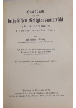 Handbuch für den katholischen Religionsunterricht, 1922 r.
