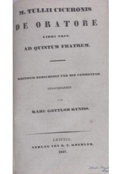 De Oratore, 1837 r.