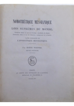 Nomothetique messianique lois superemes du monde 1881r