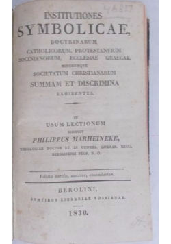 Institutiones Symbolicae, 1830 r.