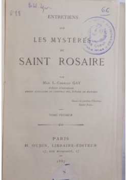 Entretiens sur les mysteres du saint rosaire, 1889 r.