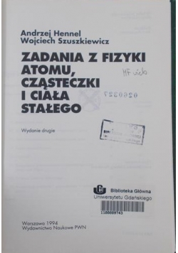 Zadania z fizyki atomu, cząsteczki i ciała stałego