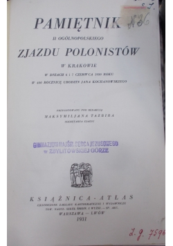 Pamiętnik II ogólnopolskiego zjazdu Polonistów w Krakowie,1931r