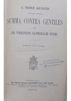 Summa contra gentiles, 1922 r.
