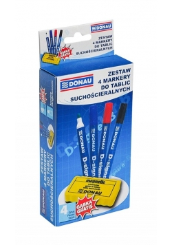 Zestaw 4 markery do tablic suchościeralnych + gąbka