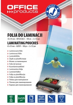 Folia do laminacji Office Products 65x95mm błyszcząca 100 sztuk transparentna
