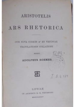 Aristotelis Ars Rhetorica,  1885 r.