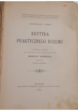 Krytyka praktycznego rozumu, 1911 r.