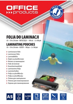 Folia do laminacji Office Products A5 154x216 mm błyszcząca 100 sztuk transparentna
