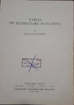 Tables od Elementary Functions