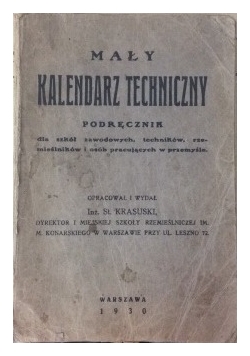 Mały kalendarz techniczny, podręcznik, 1930r.