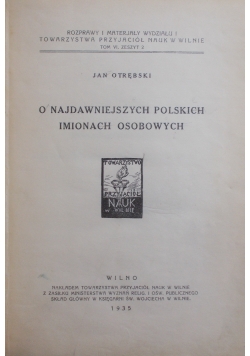 O najdawniejszych polskich imionach osobowych, 1935 r.