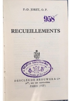 Recueillements, 1935 r.