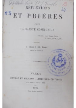 Reflexions et prieres, 1873 r.