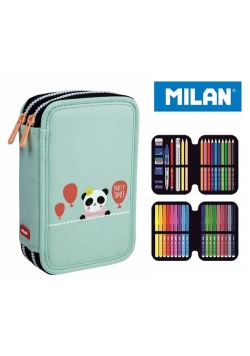 Piórnik MILAN 2-poziomowy z wyposażeniem PARTY TIME panda zielony