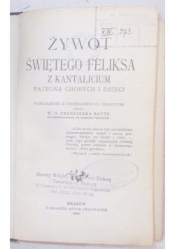 Żywot Świętego Feliksa z Kantalicium, 1908 r.