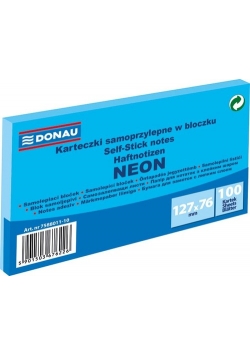 Karteczki samoprzylepne w bloczku 127x76mm 100 kartek neon niebieski