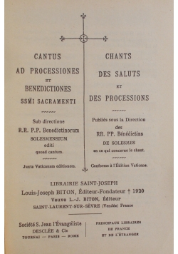 Cantus ad processiones et benedictiones ssmi sacramenti , 1920 r.