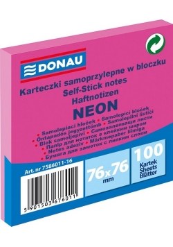 Karteczki samoprzylepne w bloczku 76x76mm 100 kartek neon różowy